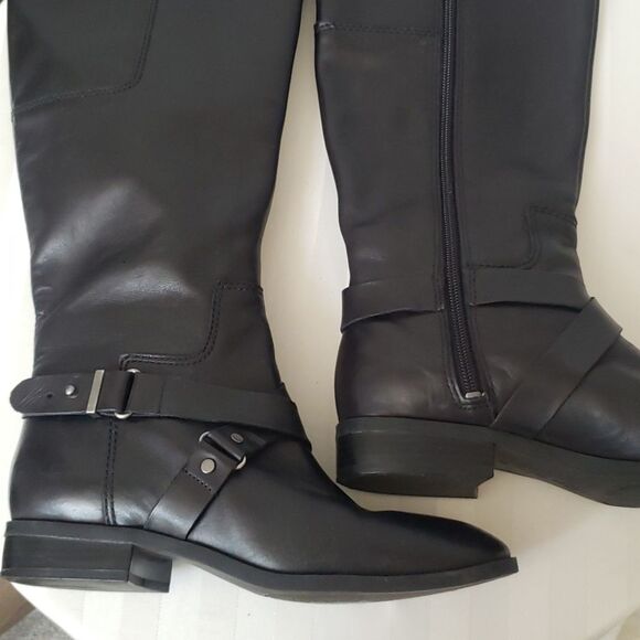 Nine West Boot Womens sz 6.5 Blogger Riding Round Toe Ankle Strap Black Leather - Picture 6 of 8